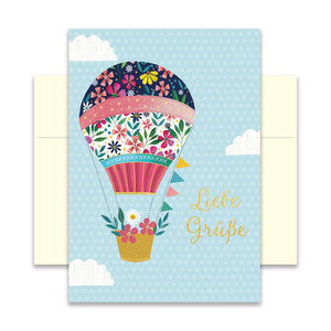 Hochwertige Grußkarte - Glückwunschkarte mit farbigen Umschlag - verschiedene Anlässe - Liebe Grüße - Heißluftballon