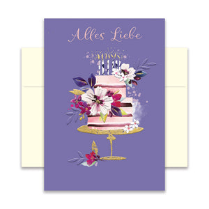 Hochwertige Grußkarte - Glückwunschkarte mit farbigen Umschlag - verschiedene Anlässe - Alles Liebe - Kuchen