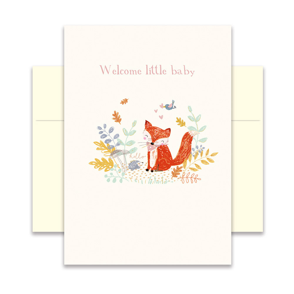 Karte zur Geburt - Glückwunschkarte mit farbigen Umschlag - Baby - Willkommen kleines Wunder