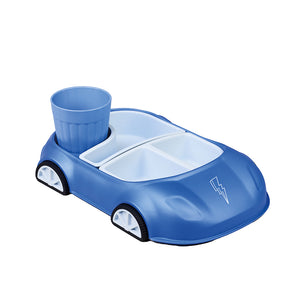 Kinder Geschirr Set - Auto Design - Teller mit herausnehmbaren Fächern und Becher - blau