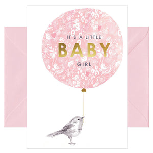 Karte zur Geburt - Glückwunschkarte mit farbigen Umschlag - Baby - it`s a little baby girl