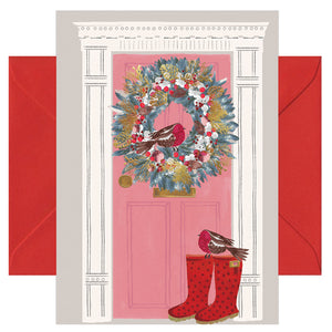 Hochwertige Weihnachtskarte - Grußkarte mit farbigen Umschlag - Weihnachten - Tür - Stiefel  - Vögel