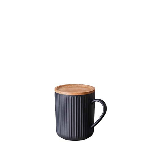 Nachhaltige Tasse mit Holzdeckel - 350 ml - Tasse aus PLA - dark grey