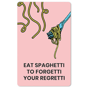 Mini Postkarten - 8,5 x 13,5 cm - Sprüche - umweltfreundlicher Karton - eat spaghetti to foregetti your regretti