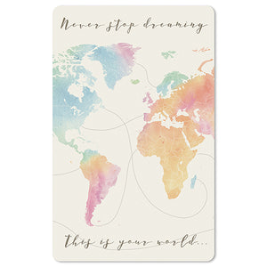 Mini Postkarten - 8,5 x 13,5 cm - verschiedene Motive - umweltfreundlicher Karton - Weltkarte - never stop dreaming this is your world