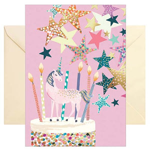 Geburtstagskarte - Glückwunschkarte mit farbigen Umschlag - Geburtstag - Einhorn