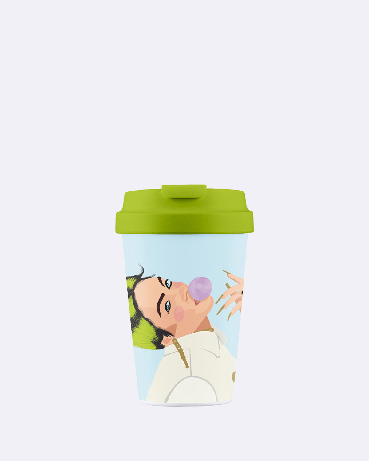 Nachhaltiger Kaffeebecher to go - bioloco plant easy cup - 350 ml - ocean eyes - billie eilish - woman Illustration