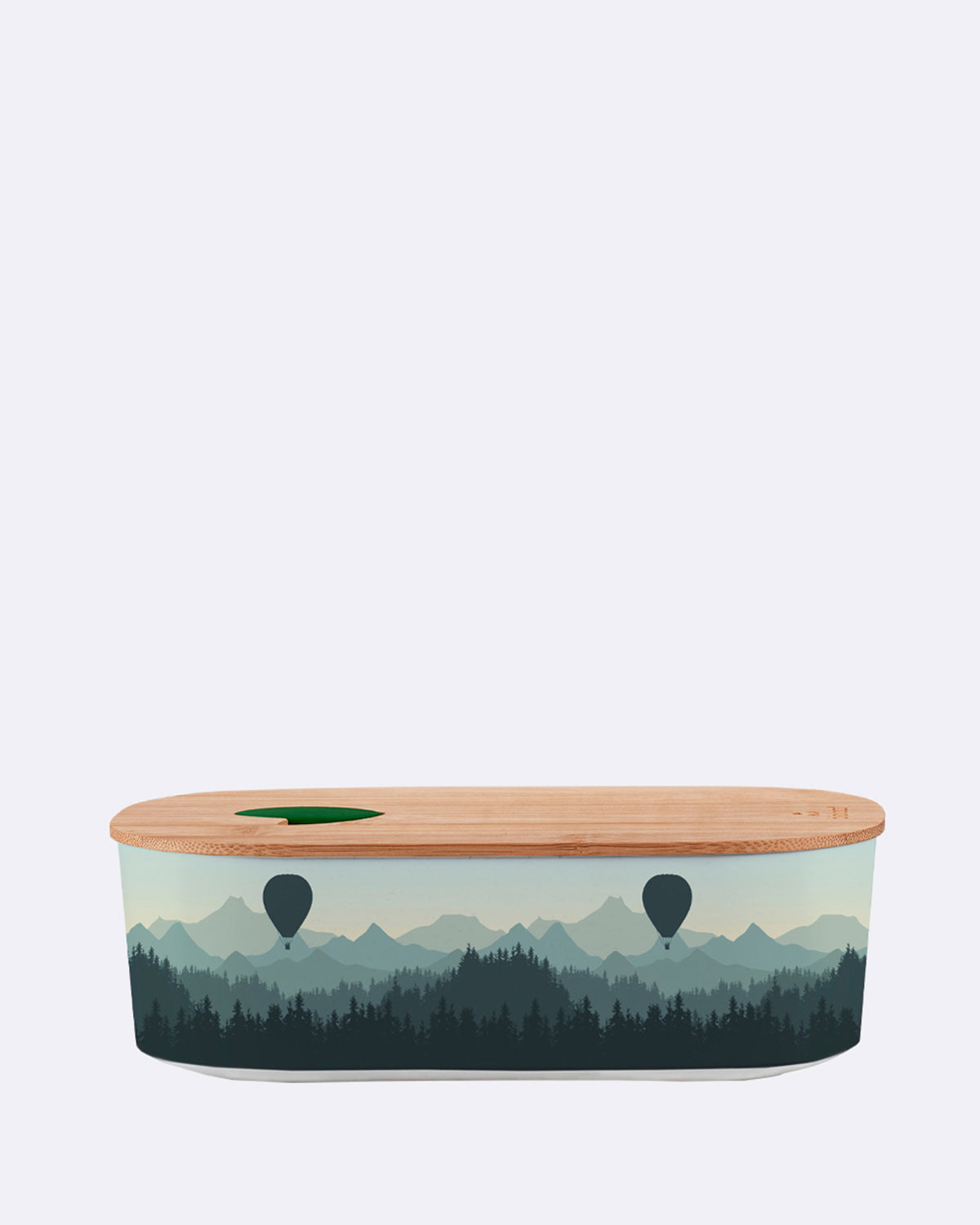 Ovale Lunchbox aus nachhaltigem PLA - bioloco plant lunchbox oval - air balloon valley - Brotdose - Heißluftballon - Berge