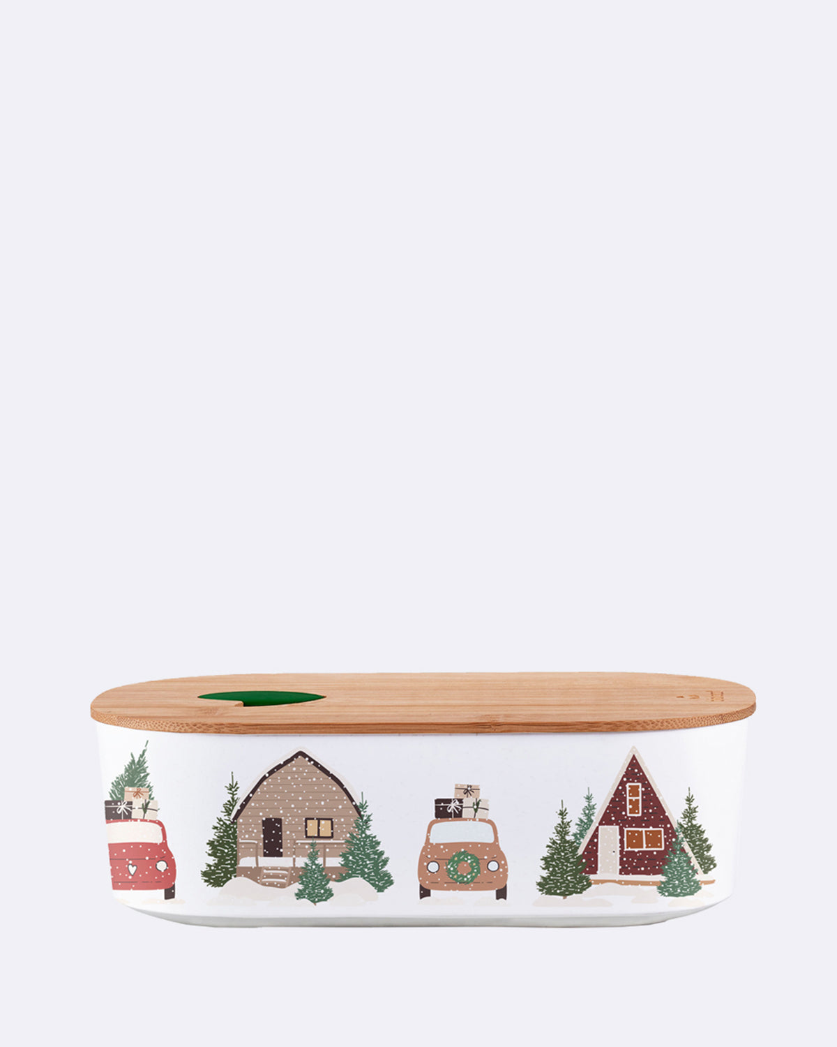 Ovale Lunchbox aus nachhaltigem PLA - bioloco plant lunchbox oval - wintertime - Brotdose - Winter - Weihnachten - Schnee