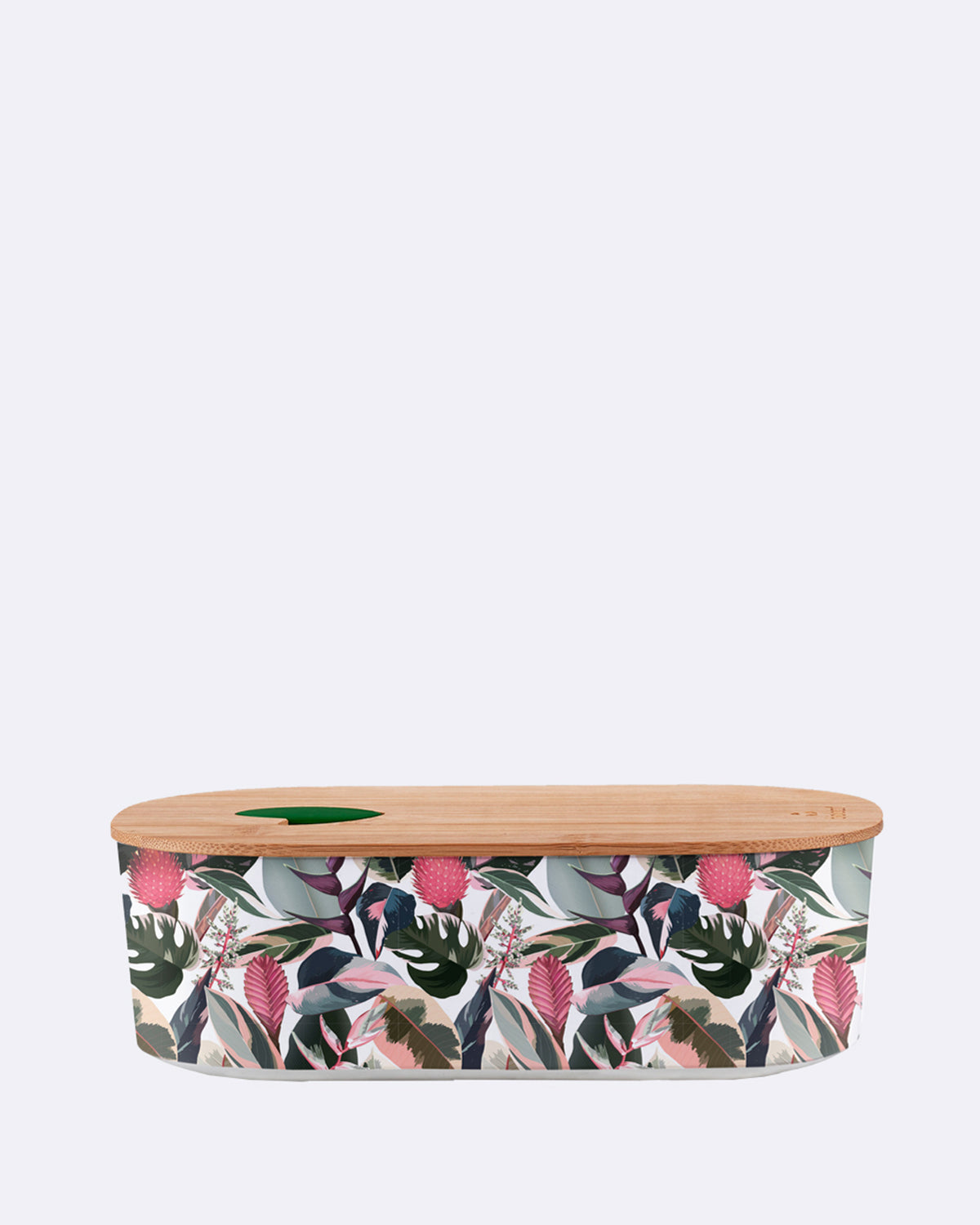 Ovale Lunchbox aus nachhaltigem PLA - bioloco plant lunchbox oval - tropical leaves - Brotdose-  Plflanzenmuster - Fahn 