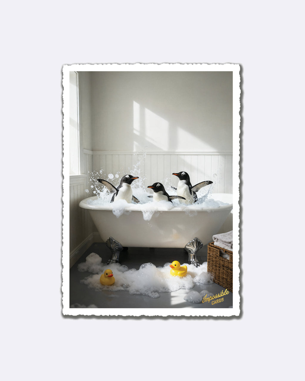 Impossible Card Postkarte - bathing pinguins