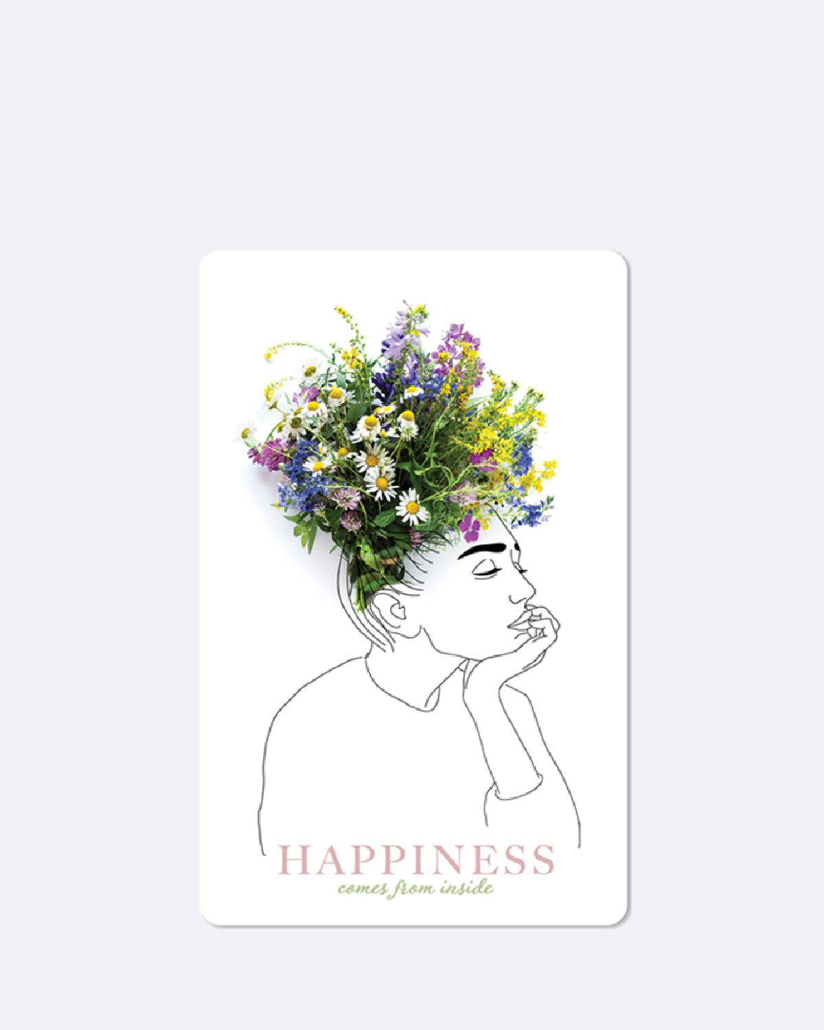 Postkarte in weiß mit gezeichneter Frau und Blumen