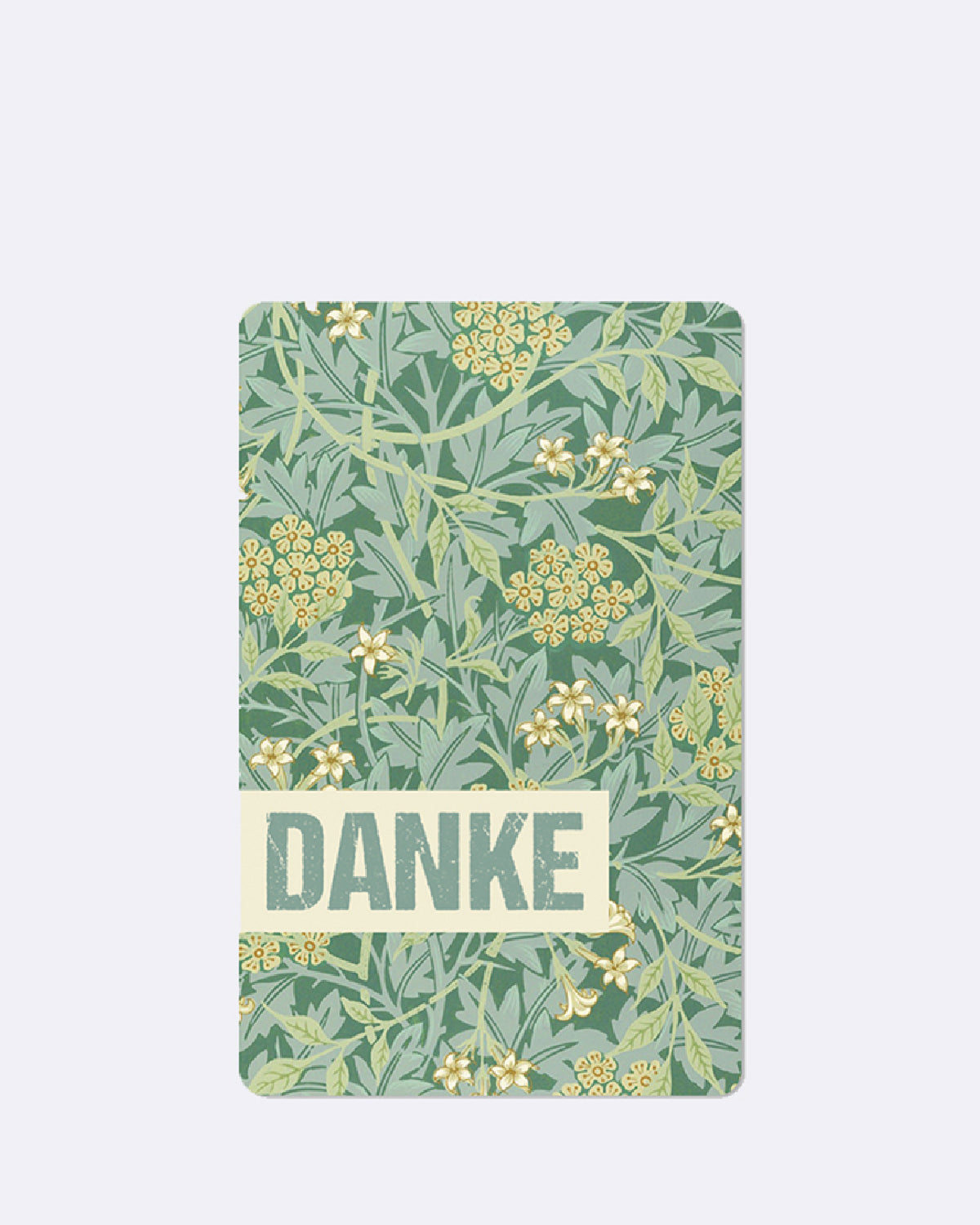 Postkarte mit Pflanzenmuster und weißer Schrift