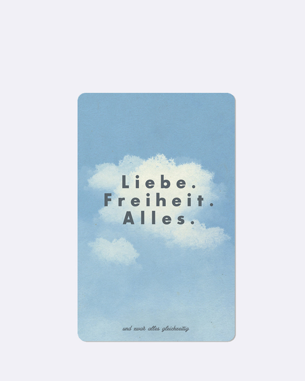 Postkarte in hellblau mit abgebildeter Wolke und schwarzer Schrift