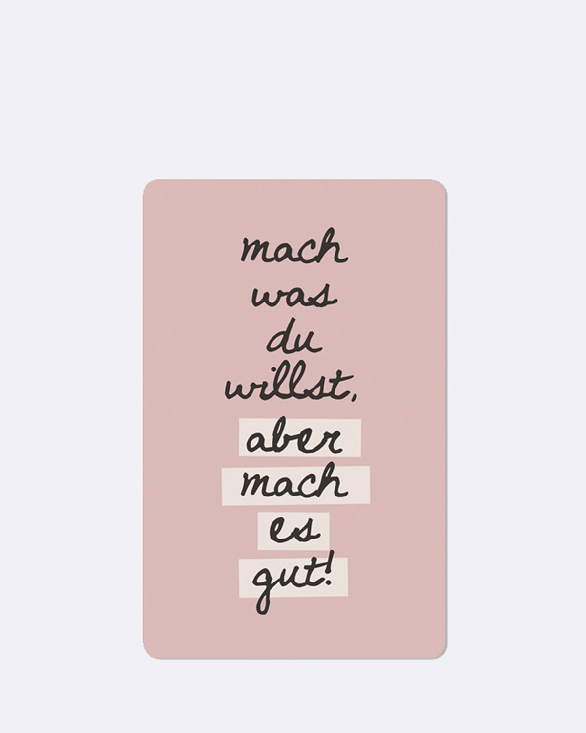 Postkarte in rosa mit schwarzer Schrift