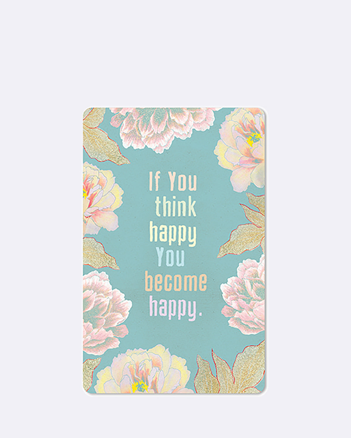 Postkarte in hellblau mit Blumen und bunter Schrift 