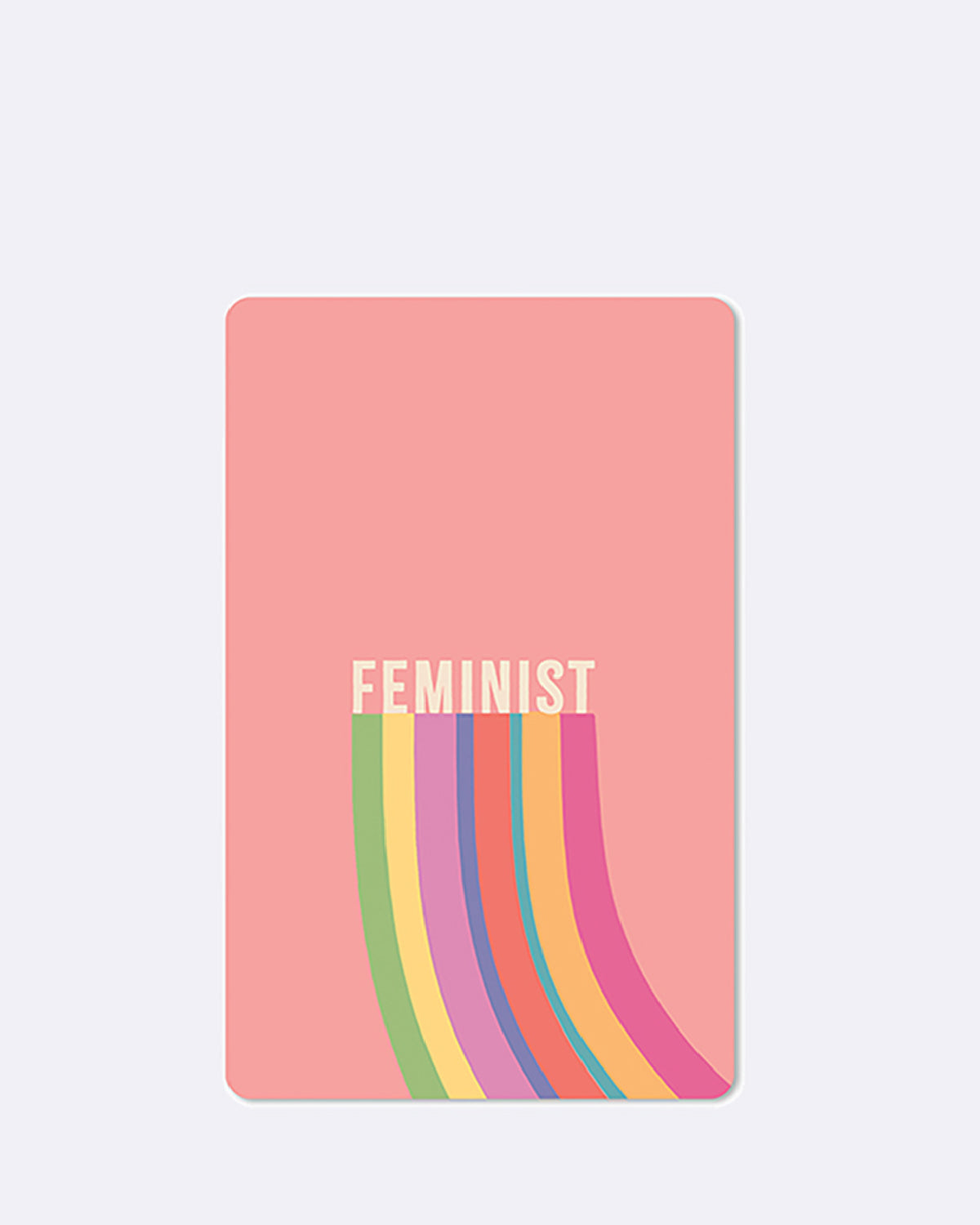 Postkarte in rosa mit abgebildetem Regenbogen und weißer Schrift
