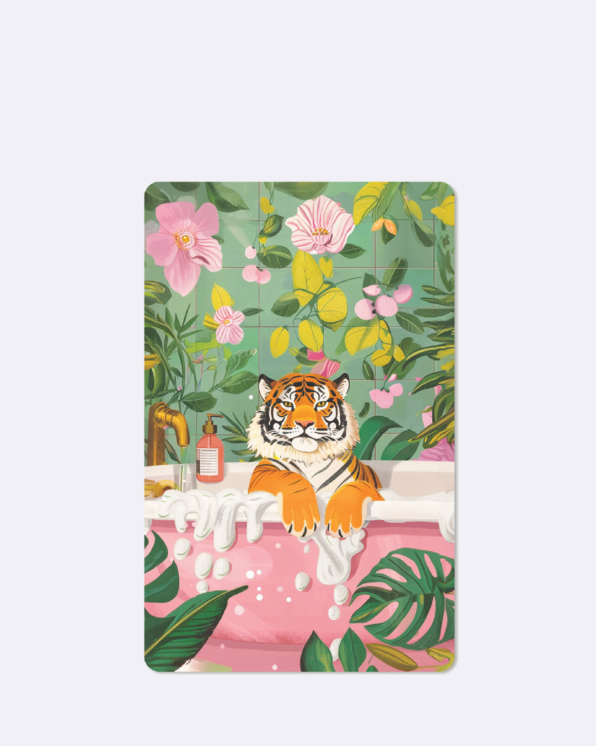 Postkarte mit abgebildetem Tiger welcher in einer Badewanne sitzt