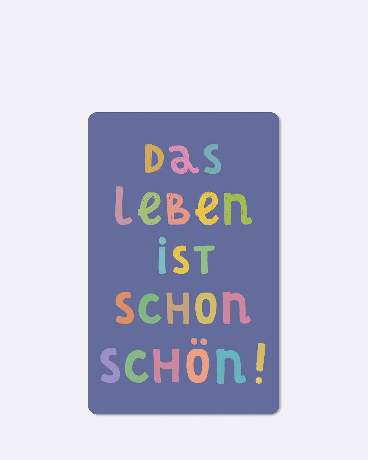 Postkarte in violett mit bunter Schrift