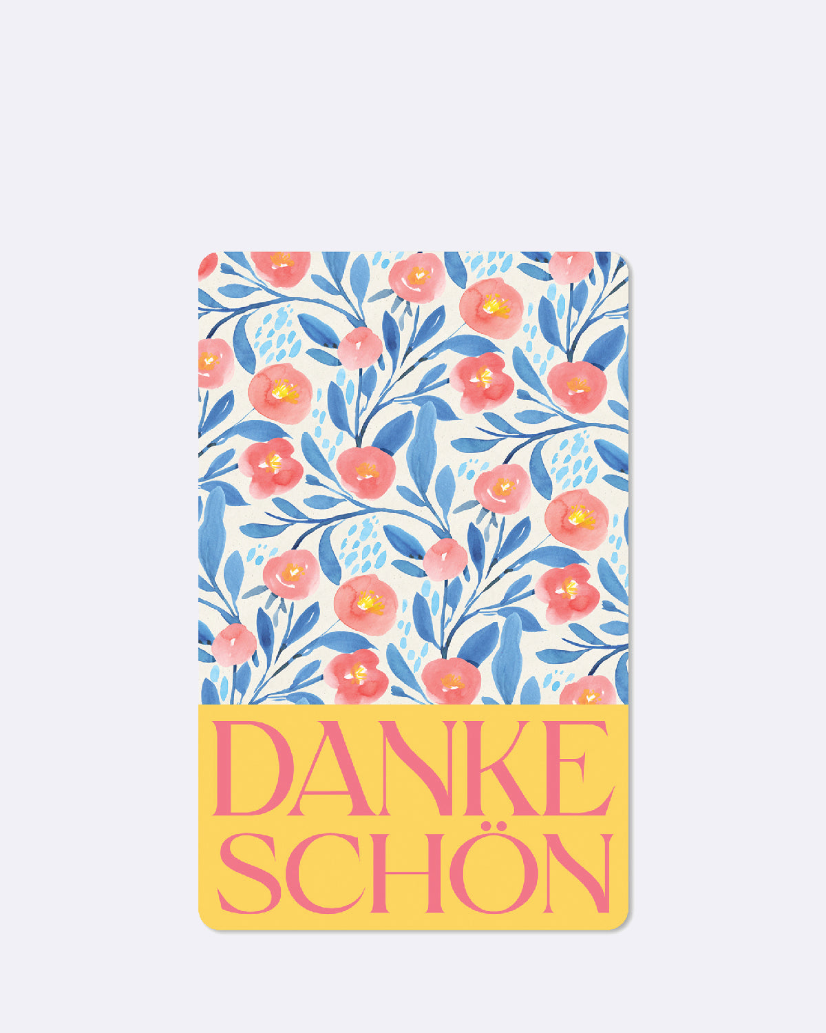 Postkarte in weiß mit Blumenmuster und roter Schrift