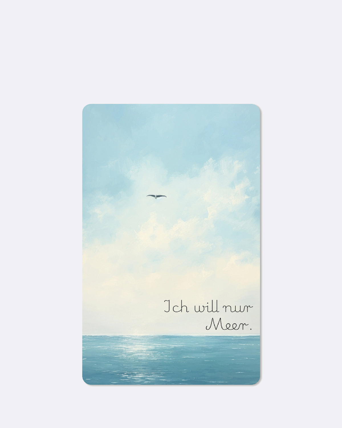 Postkarte mit abgebildetem Meer und blauem Text