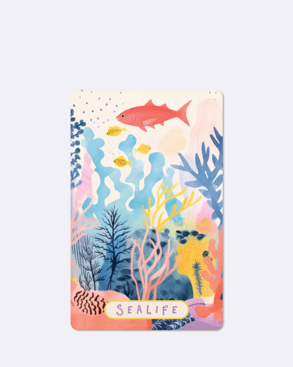 Postkarte mit abgebildeten Fischen mit bunten Pflanzen 