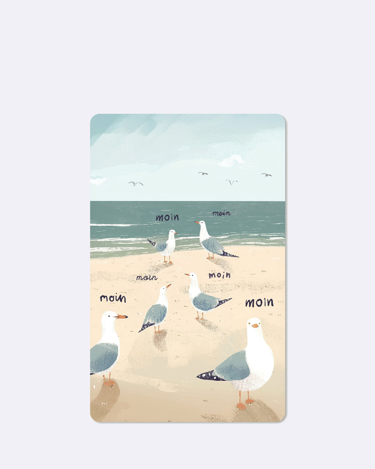 Postkarte mit Strandmotiv und abgebildeten Möwen
