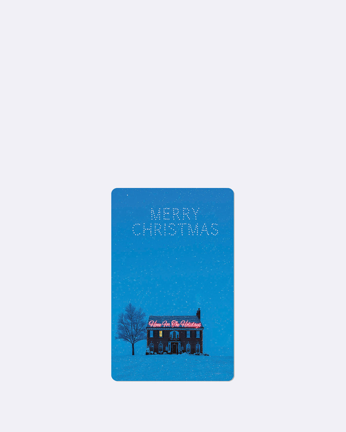Postkarte mit blauem Himmel und abgebildetem Haus und weißer Schrift