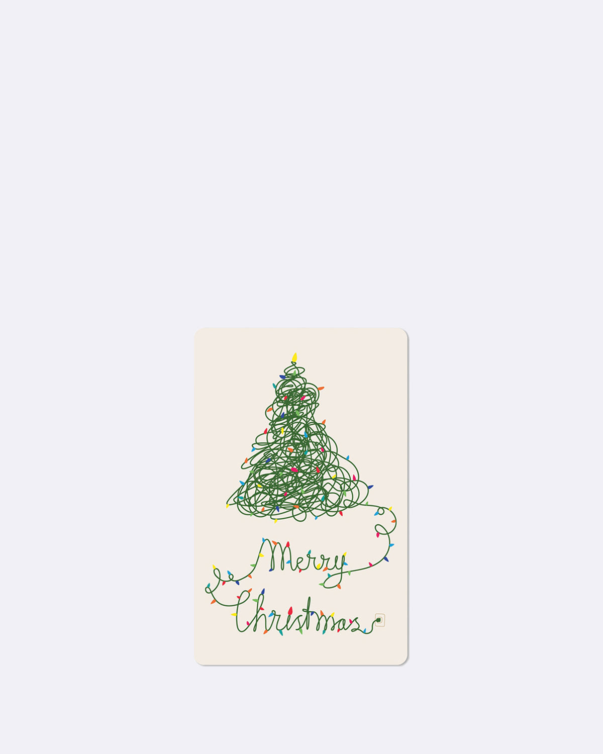 Postkarte in weiß mit abgebildeter Lichterkette, welche einen Tannenbaum bildet 