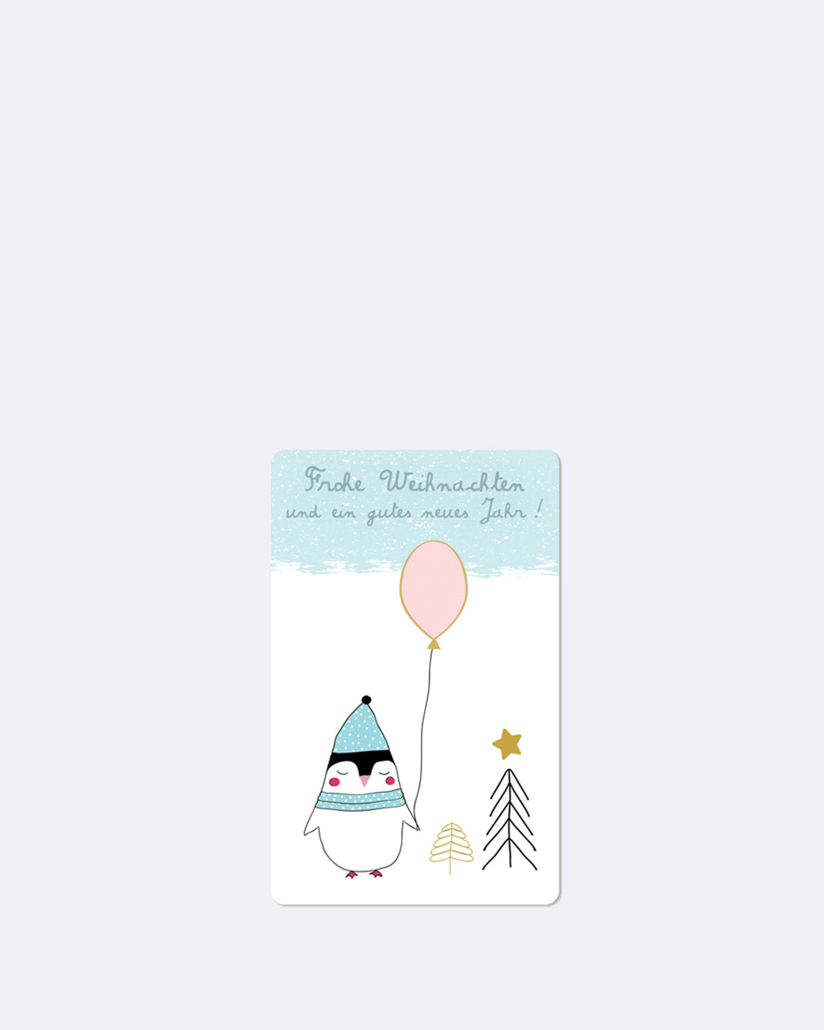 Postkarte in weiß mit abgebildetem Pinguin 