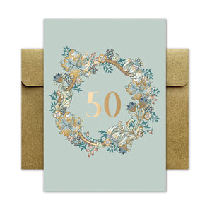 Hochwertige Glückwunschkarte mit Umschlag - florale Motive - William Morris - Geburtstag - 50 Jahre