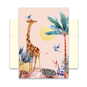 Geburtstagskarte - Glückwunschkarte mit farbigen Umschlag - Geburtstag - Giraffe