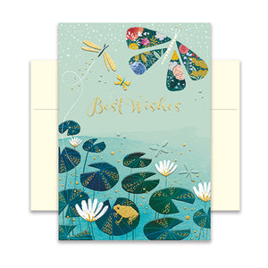 Hochwertige Grußkarte - Glückwunschkarte mit farbigen Umschlag - verschiedene Anlässe - best wishes - Teich - Libellen