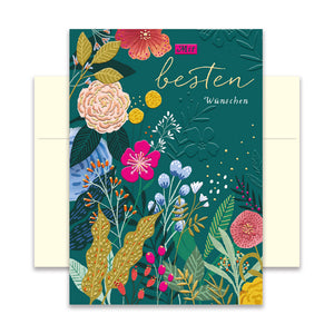 Hochwertige Grußkarte - Glückwunschkarte mit farbigen Umschlag - verschiedene Anlässe - Mit besten Wünschen - florales Motiv