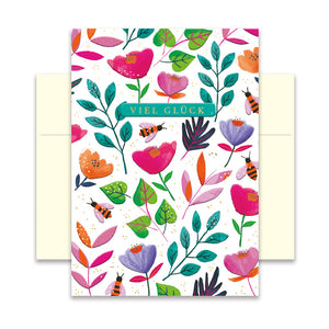 Hochwertige Grußkarte - Glückwunschkarte mit farbigen Umschlag - verschiedene Anlässe - Viel Glück - florales Muster