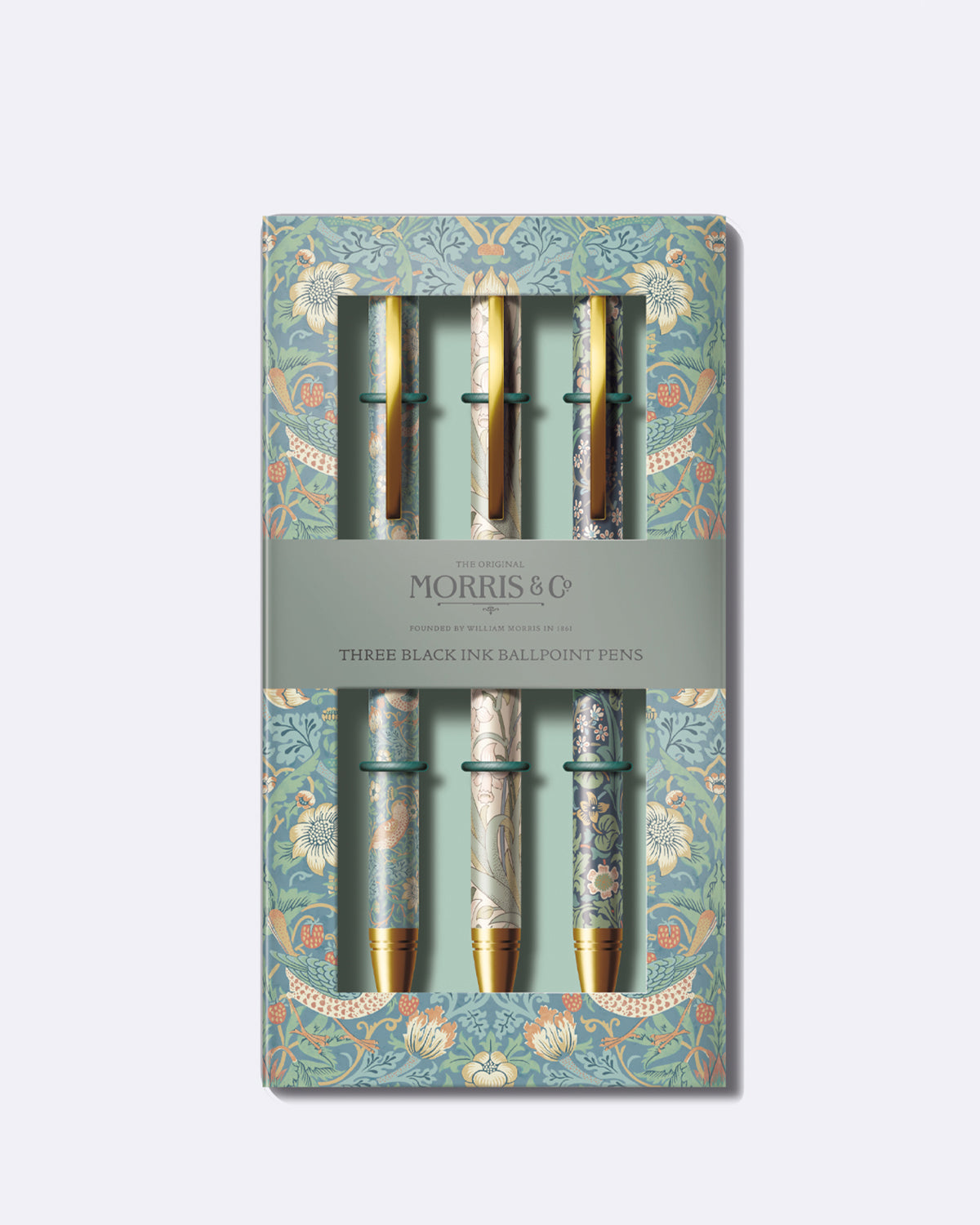 Dreiteiliges Kugelschreiber-Set mit buntem Blumenmuster 