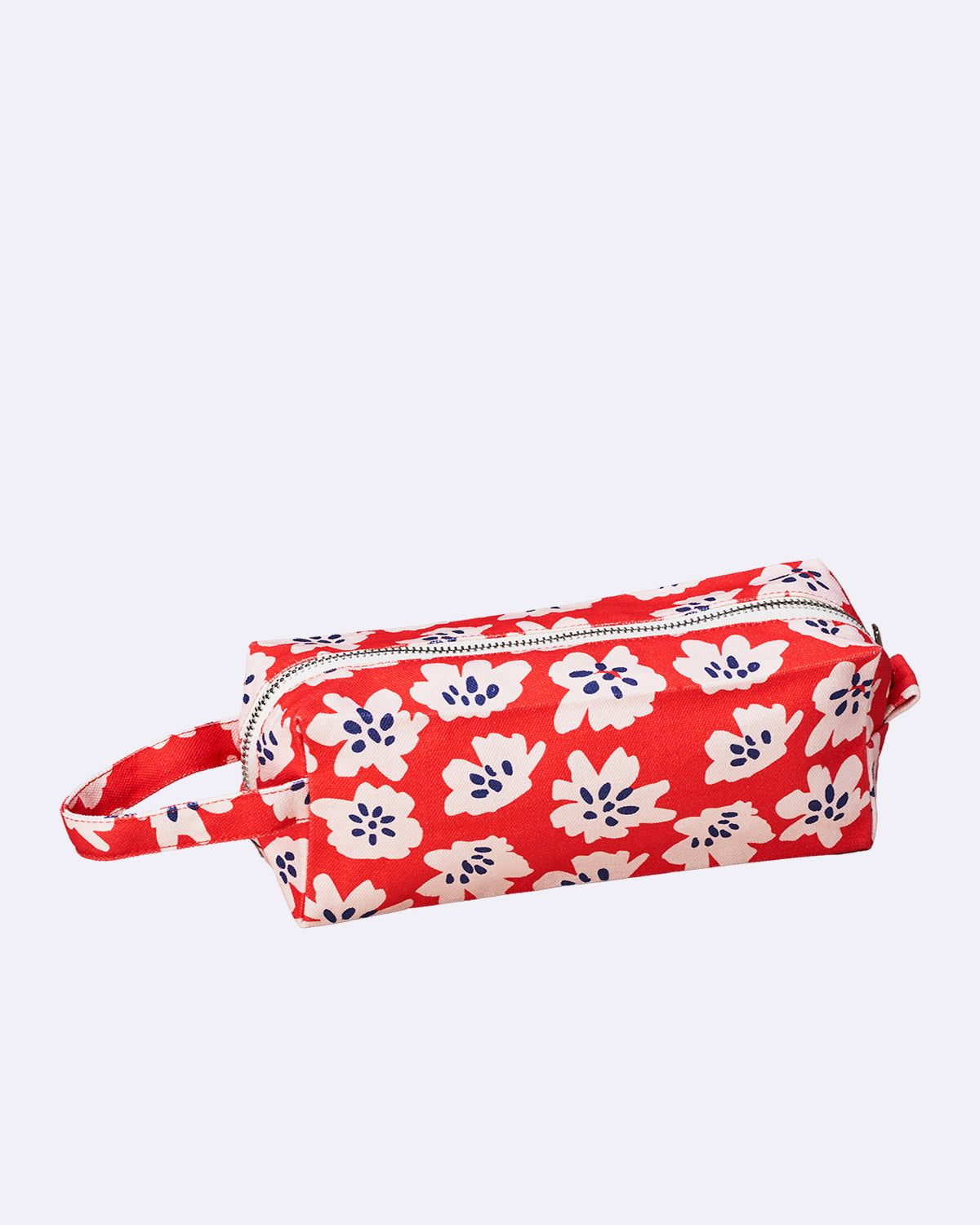 Federmäppchen mit Trageschlaufe in rot mit weißen Blumen