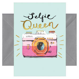 Hochwertige Grußkarte - Glückwunschkarte mit farbigen Umschlag - verschiedene Anlässe - Selfie Queen - Kamera