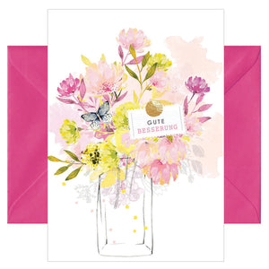 Hochwertige Grußkarte - Glückwunschkarte mit farbigen Umschlag - verschiedene Anlässe - Gute Besserung - Vase mit Blumen
