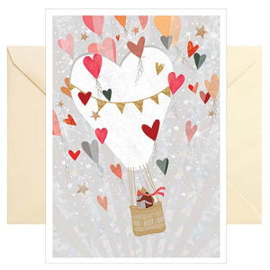 Hochwertige Grußkarte - Glückwunschkarte mit farbigen Umschlag - verschiedene Anlässe - Heißluftballon - Herz