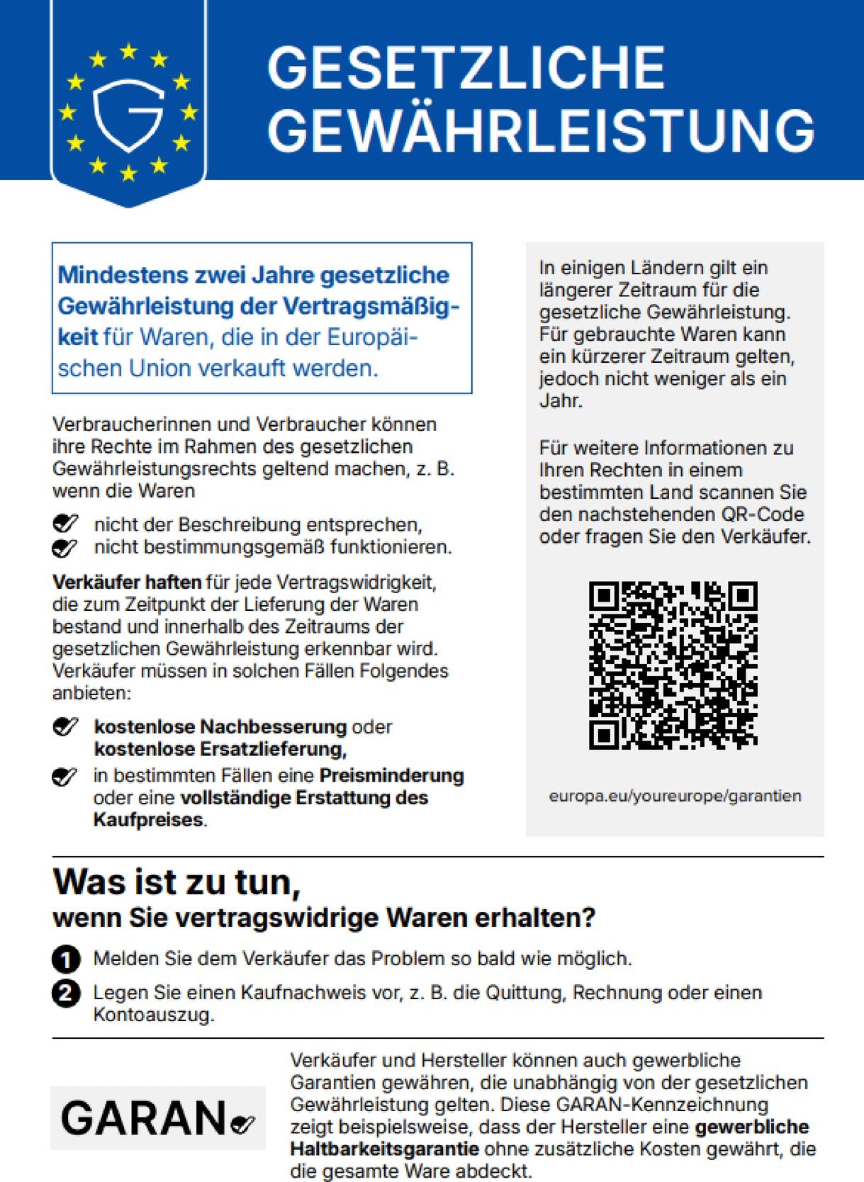 Label gesetzliche Gewährleistung